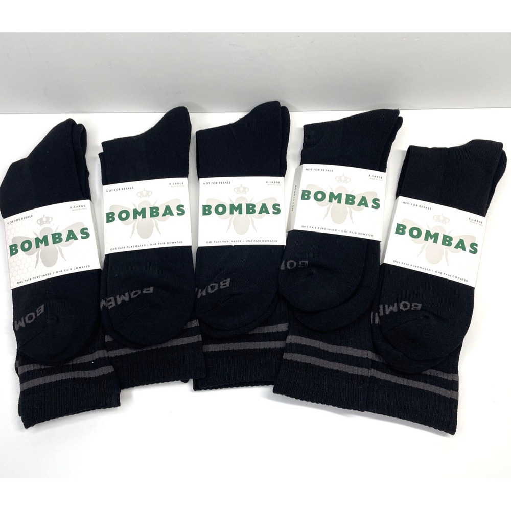Bombas Men's Black Crew Socks Size XL Crew Calf Honeycomb Socks 5 Pairs NWT